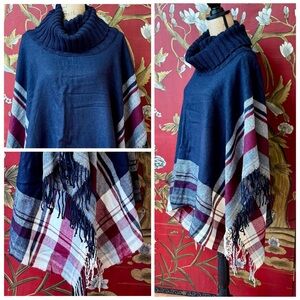 Women’s “Indigo Soul” Sweater Poncho Blanket Wrap | #V20